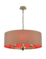 Banyan 5 Light Multi Arm Pendant With 60cm x 22cm Dual Faux Silk Fabric Shade Champagne Gold/Antique Gold