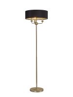 Banyan 3 Light Switched Floor Lamp With 45cm x 15cm Faux Silk Fabric Shade Champagne Gold/Black