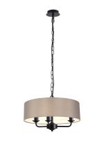 Banyan 3 Light Multi Arm Pendant With 45cm x 15cm Faux Silk Fabric Shade Matt Black/Grey