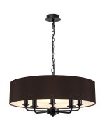 Banyan 5 Light Multi Arm Pendant With 60cm x 15cm Faux Silk Fabric Shade Matt Black/Black