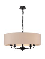 Banyan 5 Light Multi Arm Pendant With 60cm x 15cm Dual Faux Silk Fabric Shade Matt Black/Nude Beige