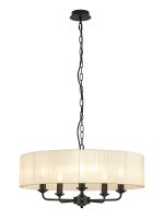 Banyan 5 Light Multi Arm Pendant With 60cm x 15cm Organza Shade Matt Black/Cream