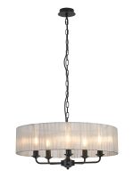 Banyan 5 Light Multi Arm Pendant With 60cm x 15cm Organza Shade Matt Black/Grey