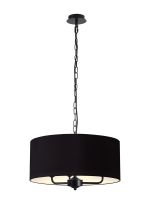 Banyan 3 Light Multi Arm Pendant With 50cm x 20cm Dual Faux Silk Fabric Shade Matt Black/Midnight Black/Green Olive