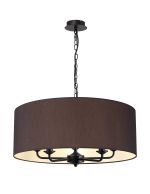 Banyan 5 Light Multi Arm Pendant With 60cm x 22cm Faux Silk Fabric Shade Matt Black/Black