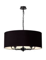 Banyan 5 Light Multi Arm Pendant With 60cm x 22cm Dual Faux Silk Fabric Shade Matt Black/Midnight Black/Green Olive