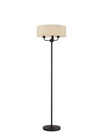 Banyan 3 Light Switched Floor Lamp With 45cm x 15cm Dual Faux Silk Fabric Shade Matt Black/Nude Beige