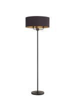 Banyan 3 Light Switched Floor Lamp With 50cm x 20cm Dual Faux Silk Fabric Shade Matt Black/Midnight Black/Green Olive