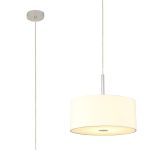 Baymont Polished Chrome 1 Light E27 Single Pendant With 40cm x 18cm Faux Silk Shade, Ivory Pearl/White Laminate With Frosted/PC Acrylic Diffuser