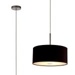 Baymont Polished Chrome 1 Light E27 Single Pendant With 40cm x 18cm Dual Faux Silk Shade, Black/Green Olive With Frosted/PC Acrylic Diffuser