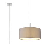 Baymont Polished Chrome 1 Light E27 Single Pendant With 40cm x 18cm Faux Silk Shade, Grey/White Laminate With Frosted/PC Acrylic Diffuser