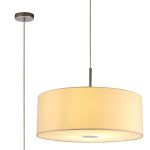 Baymont Polished Chrome 1 Light E27 Single Pendant With 60cm x 22cm Faux Silk Shade, Ivory Pearl/White Laminate With Frosted/PC Acrylic Diffuser