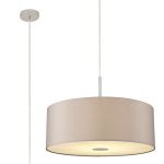 Baymont Polished Chrome 1 Light E27 Single Pendant With 60cm x 22cm Faux Silk Shade, Grey/White Laminate With Frosted/PC Acrylic Diffuser