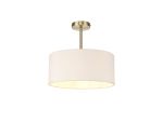 Baymont Antique Brass 1 Light E27 Semi Flush With 40cm x 18cm Dual Faux Silk Shade, Nude Beige/Moonlight