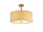 Baymont Antique Brass 1 Light E27 Semi Flush With 50cm x 20cm Faux Silk Shade, Ivory Pearl/White Laminate With Frosted/AB Acrylic Diffuser
