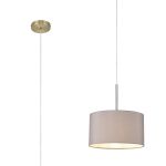 Baymont Antique Brass 1 Light E27 Single Pendant With 30cm x 17cm Faux Silk Shade, Grey/White Laminate