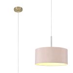 Baymont Antique Brass 1 Light E27 Single Pendant With 40cm x 18cm Dual Faux Silk Shade, Taupe/Halo Gold