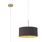 Baymont Antique Brass 1 Light E27 Single Pendant With 40cm x 18cm Dual Faux Silk Shade, Midnight Black/Green Olive
