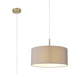 Baymont Antique Brass 1 Light E27 Single Pendant With 40cm x 18cm Faux Silk Shade, Grey/White Laminate