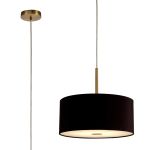 Baymont Antique Brass 1 Light E27 Single Pendant With 40cm x 18cm Dual Faux Silk Shade, Black/Green Olive With Frosted/AB Acrylic Diffuser