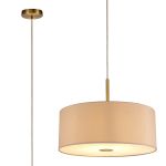 Baymont Antique Brass 1 Light E27 Single Pendant With 50cm x 20cm Dual Faux Silk Shade, Nude Beige/Moonlight With Frosted/AB Acrylic Diffuser