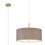 Baymont Antique Brass 1 Light E27 Single Pendant With 50cm x 20cm Faux Silk Shade, Grey/White Laminate With Frosted/AB Acrylic Diffuser