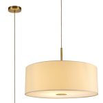 Baymont Antique Brass 1 Light E27 Single Pendant With 60cm x 22cm Faux Silk Shade, Ivory Pearl/White Laminate With Frosted/AB Acrylic Diffuser