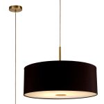 Baymont Antique Brass 1 Light E27 Single Pendant With 60cm x 22cm Dual Faux Silk Shade, Black/Green Olive With Frosted/AB Acrylic Diffuser