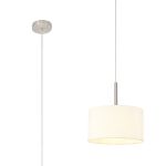 Baymont Satin Nickel 1 Light E27 Single Pendant With 30cm x 17cm Faux Silk Shade, Ivory Pearl/White Laminate