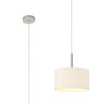 Baymont Satin Nickel 1 Light E27 Single Pendant With 30cm x 17cm Dual Faux Silk Shade, Nude Beige/Moonlight