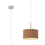 Baymont Satin Nickel 1 Light E27 Single Pendant With 30cm x 17cm Dual Faux Silk Shade, Raw Cocoa/Grecian Bronze