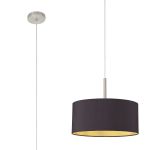 Baymont Satin Nickel 1 Light E27 Single Pendant With 40cm x 18cm Dual Faux Silk Shade, Midnight Black/Green Olive