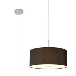 Baymont Satin Nickel 1 Light E27 Single Pendant With 40cm x 18cm Faux Silk Shade, Black/White Laminate With Frosted/SN Acrylic Diffuser