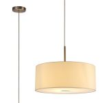 Baymont Satin Nickel 1 Light E27 Single Pendant With 50cm Faux Silk Shade, Ivory Pearl/White Laminate With 50cm Frosted/SN Acrylic Diffuser