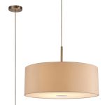 Baymont Satin Nickel 1 Light E27 Single Pendant With 60cm Dual Faux Silk Shade, Nude Beige/Moonlight With 60cm Frosted/SN Acrylic Diffuser