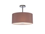 Baymont Polished Chrome 3 Light E27 Semi Flush With 40cm x 18cm Dual Faux Silk Shade, Taupe/Halo Gold & Frosted/PC Acrylic Diffuser