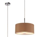Baymont Polished Chrome 3 Light E27 Single Pendant With 40cm x 18cm Dual Faux Silk Shade, Antique Gold/Ruby & Frosted/PC Acrylic Diffuser