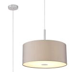Baymont Polished Chrome 3 Light E27 Single Pendant With 50cm x 20cm Faux Silk Shade, Grey/White Laminate & Frosted/PC Acrylic Diffuser
