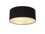 Baymont Polished Chrome 3 Light E27 Flush Ceiling With 50cm x 20cm Dual Faux Silk Shade, Black/Green Olive & Frosted/PC Acrylic Diffuser