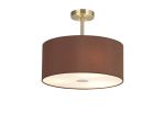 Baymont Antique Brass 3 Light E27 Semi Flush With 40cm x 18cm Dual Faux Silk Shade, Cocoa/Grecian Bronze & Frosted/AB Acrylic Diffuser