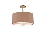 Baymont Antique Brass 3 Light E27 Semi Flush With 40cm Dual Faux Silk Shade, Antique Gold/Ruby & Frosted/AB Acrylic Diffuser
