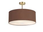 Baymont Antique Brass 3 Light E27 Semi Flush With 50cm x 20cm Dual Faux Silk Shade, Cocoa/Grecian Bronze & Frosted/AB Acrylic Diffuser