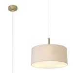 Baymont Antique Brass 3 Light E27 Single Pendant With 40cm x 18cm Dual Faux Silk Shade, Nude Beige/Moonlight & Frosted/AB Acrylic Diffuser