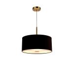 Baymont Antique Brass 3 Light E27 Single Pendant With 40cm x 18cm Dual Faux Silk Shade, Black/Green Olive & Frosted/AB Acrylic Diffuser