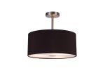 Baymont Satin Nickel 3 Light E27 Semi Flush With 40cm x 18cm Dual Faux Silk Shade, Black/Green Olive & Frosted/SN Acrylic Diffuser