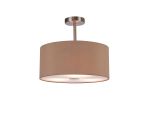 Baymont Satin Nickel 3 Light E27 Semi Flush With 40cm x 18cm Dual Faux Silk Shade, Antique Gold/Ruby & Frosted/SN Acrylic Diffuser