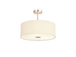 Baymont Satin Nickel 3 Light E27 Semi Flush With 50cm x 20cm Faux Silk Shade, Ivory Pearl/White Laminate & Frosted/PC Acrylic Diffuser