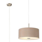 Baymont Satin Nickel 3 Light E27 Single Pendant With 40cm x 18cm Dual Faux Silk Shade, Antique Gold/Ruby & Frosted/PC Acrylic Diffuser