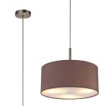 Baymont Satin Nickel 3 Light E27 Single Pendant With 40cm x 18cm Dual Faux Silk Shade, Taupe/Halo Gold & Frosted/SN Acrylic Diffuser