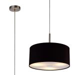 Baymont Satin Nickel 3 Light E27 Single Pendant With 40cm x 18cm Dual Faux Silk Shade, Black/Green Olive & Frosted/SN Acrylic Diffuser